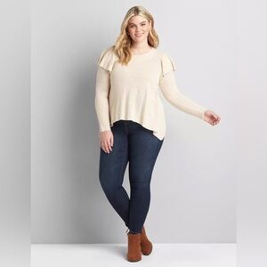 Lane Bryant Long Ruffle-Sleeve Sweater in Oatmeal Sz 18/20